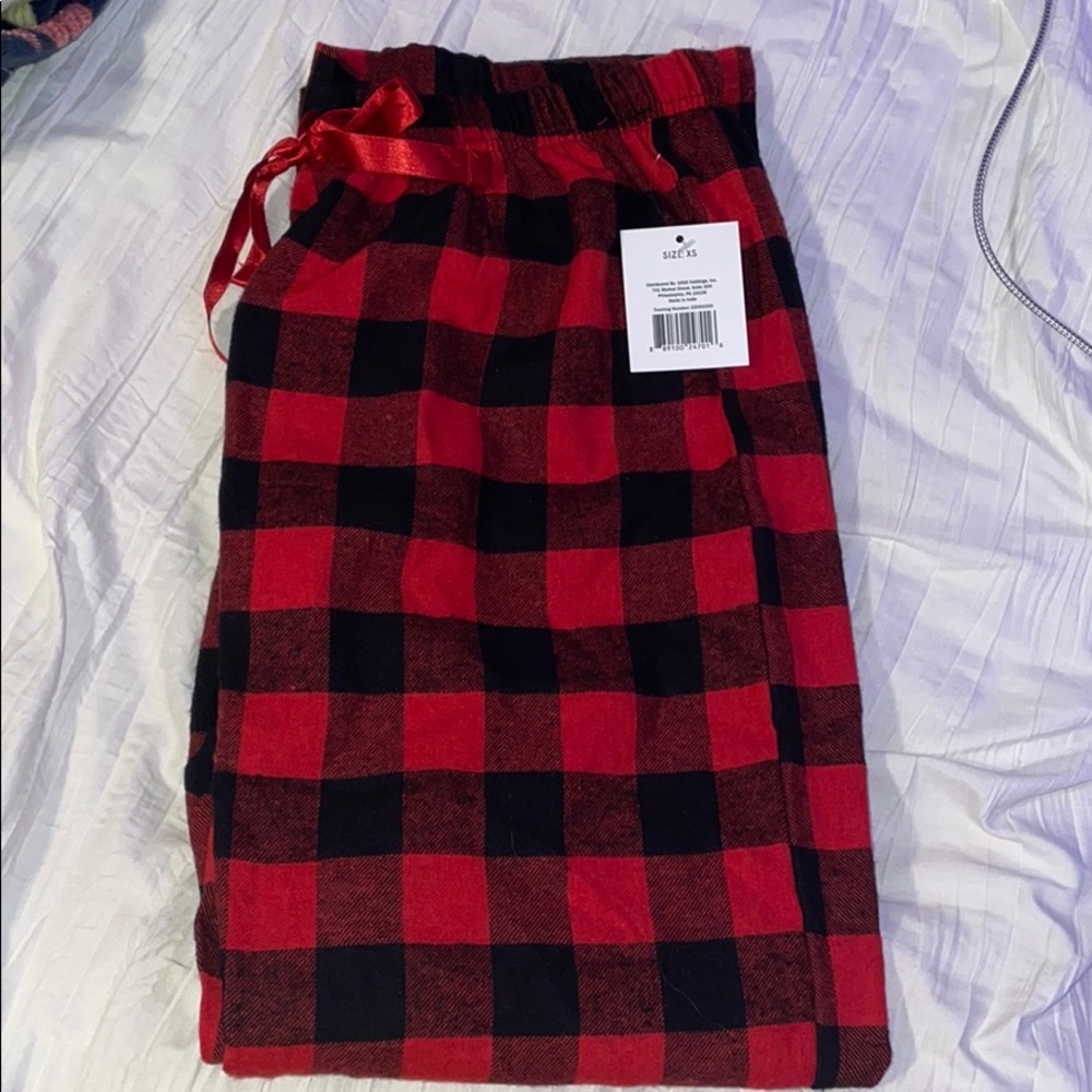 Red and black plaid pajama pants